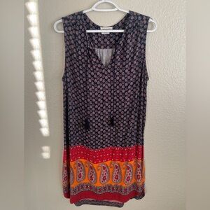 Bohemian Sleeveless Dress/Cover Up with Paisley Hem